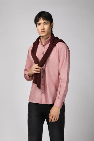  Açık Kırmızı Uzun Kol Regular Fit Spor Pamuk Düğmeli Yaka Oxford Gömlek