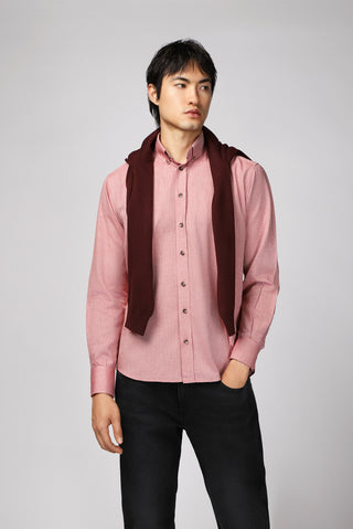 Açık Kırmızı Uzun Kol Regular Fit Spor Pamuk Düğmeli Yaka Oxford Gömlek