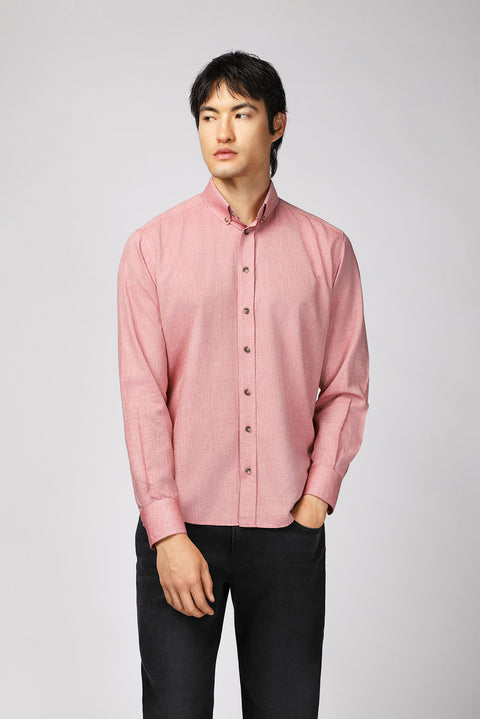 Açık Kırmızı Uzun Kol Regular Fit Spor Pamuk Düğmeli Yaka Oxford Gömlek