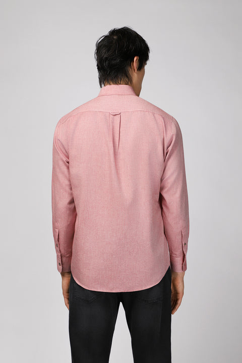 Açık Kırmızı Uzun Kol Regular Fit Spor Pamuk Düğmeli Yaka Oxford Gömlek