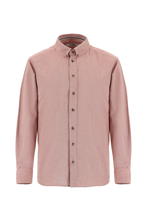 Açık Kırmızı Uzun Kol Regular Fit Spor Pamuk Düğmeli Yaka Oxford Gömlek