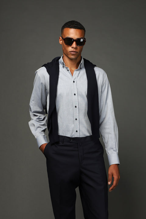 Açık Antrasit Uzun Kol Regular Fit Spor Pamuk Düğmeli Yaka Oxford Gömlek