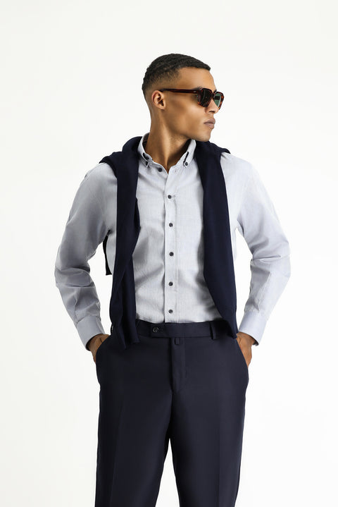 Açık Antrasit Uzun Kol Regular Fit Spor Pamuk Düğmeli Yaka Oxford Gömlek