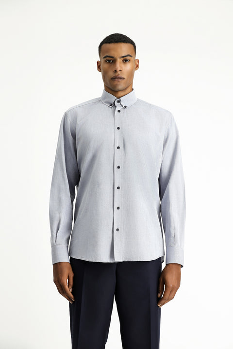 Açık Antrasit Uzun Kol Regular Fit Spor Pamuk Düğmeli Yaka Oxford Gömlek