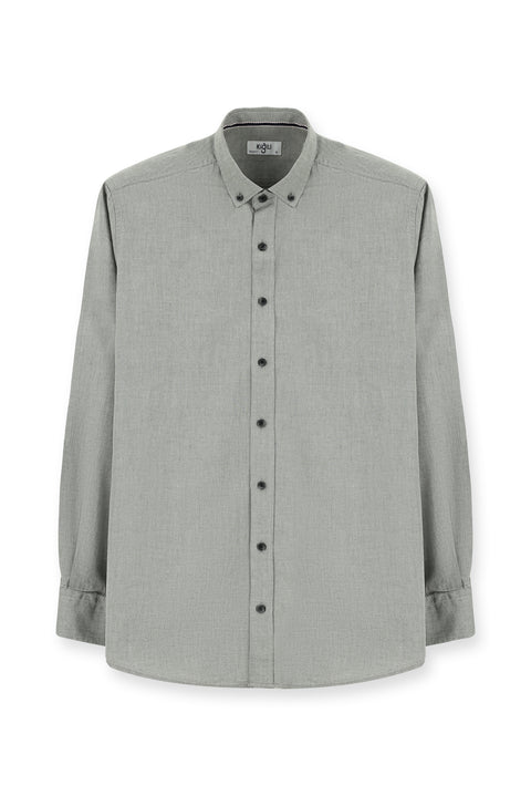 Açık Antrasit Uzun Kol Regular Fit Spor Pamuk Düğmeli Yaka Oxford Gömlek