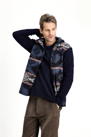  Orta Lacivert Kapü?onlu Uzun Kol Oversize Desenli Shacket Oduncu Pamuklu Gömlek / Mont-Ki??l?