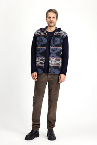  Orta Lacivert Kapü?onlu Uzun Kol Oversize Desenli Shacket Oduncu Pamuklu Gömlek / Mont-Ki??l?