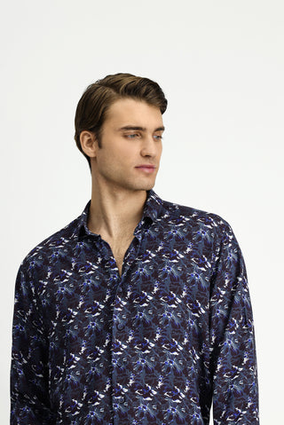  Koyu Petrol Uzun Kol Regular Fit Spor Baskılı Gömlek