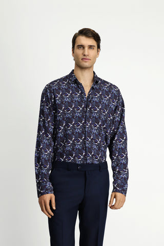  Koyu Petrol Uzun Kol Regular Fit Spor Baskılı Gömlek