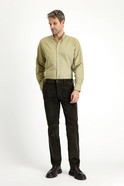 Açık Sarı Uzun Kol Regular Fit Desenli Spor Oduncu Pamuk Düğmeli Yaka Gömlek