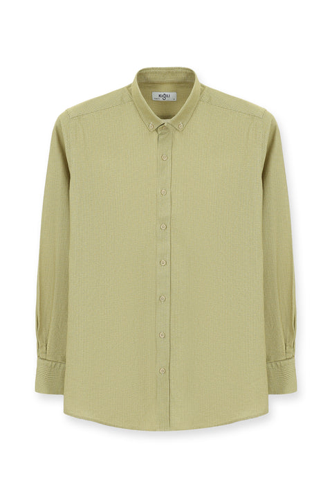 Açık Sarı Uzun Kol Regular Fit Desenli Spor Oduncu Pamuk Düğmeli Yaka Gömlek