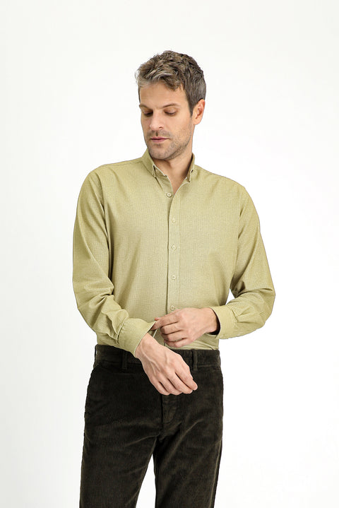 Açık Sarı Uzun Kol Regular Fit Desenli Spor Oduncu Pamuk Düğmeli Yaka Gömlek