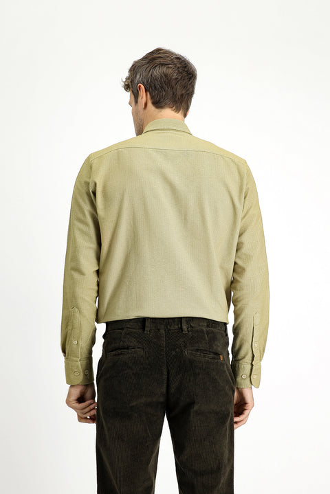 Açık Sarı Uzun Kol Regular Fit Desenli Spor Oduncu Pamuk Düğmeli Yaka Gömlek