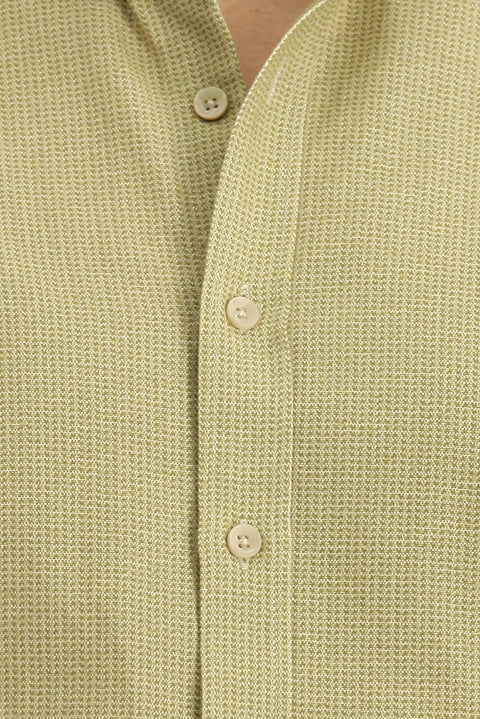 Açık Sarı Uzun Kol Regular Fit Desenli Spor Oduncu Pamuk Düğmeli Yaka Gömlek