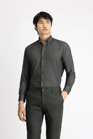  Koyu Antrasit Uzun Kol Regular Fit Desenli Spor Oduncu Pamuk Düğmeli Yaka Gömlek