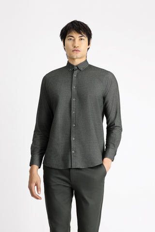  Koyu Antrasit Uzun Kol Regular Fit Desenli Spor Oduncu Pamuk Düğmeli Yaka Gömlek