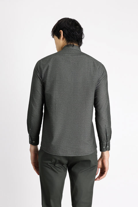 Koyu Antrasit Uzun Kol Regular Fit Desenli Spor Oduncu Pamuk Düğmeli Yaka Gömlek