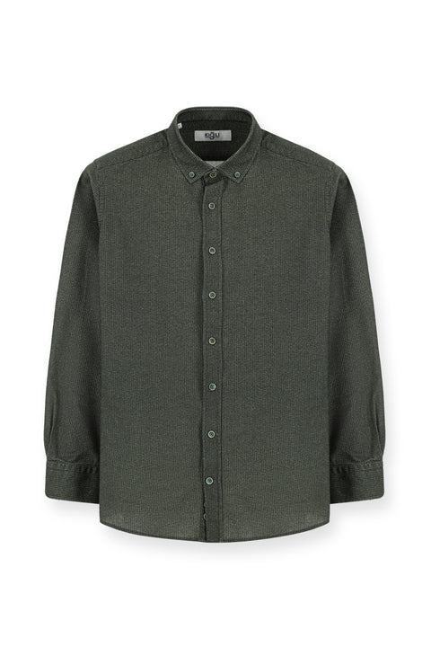 Koyu Antrasit Uzun Kol Regular Fit Desenli Spor Oduncu Pamuk Düğmeli Yaka Gömlek