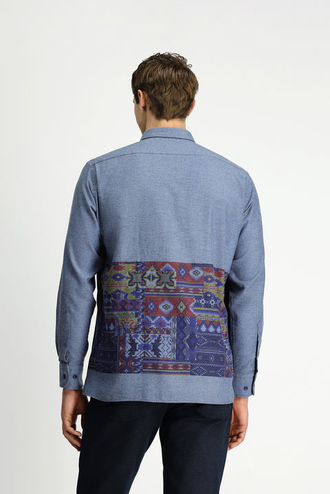 Gök Mavisi Uzun Kol Regular Fit Spor Pamuklu Düğmeli Yaka Kolay Ütülenebilir Baskılı Gömlek