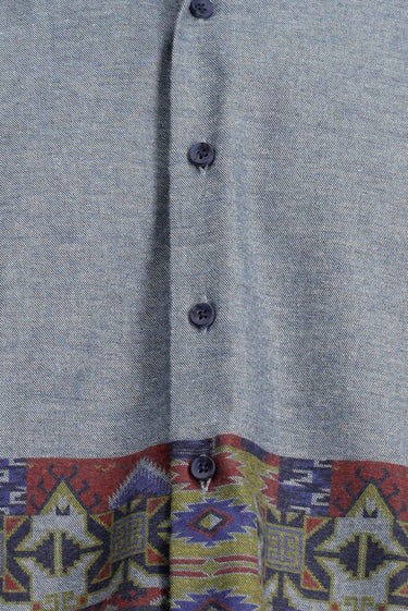 Gök Mavisi Uzun Kol Regular Fit Baskılı Spor Pamuklu Kolay Ütülenebilir Gömlek