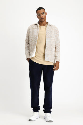  Açık Bej Uzun Kol Oversize Desenli Kürklü Pamuklu Gömlek / Mont