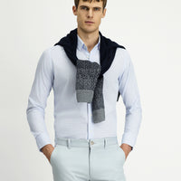 Açık Mavi Uzun Kol Slim Fit Dar Kesim Baskılı Pamuk Gömlek
