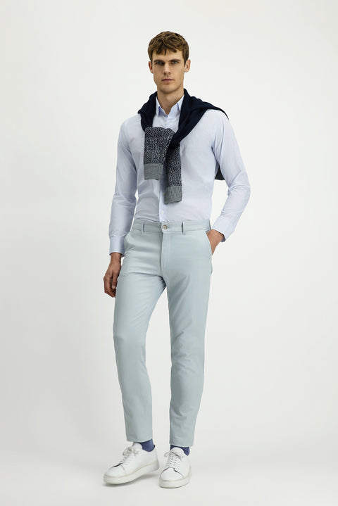 Açık Mavi Uzun Kol Slim Fit Dar Kesim Baskılı Pamuk Gömlek
