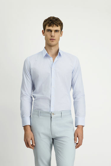  Açık Mavi Uzun Kol Slim Fit Dar Kesim Baskılı Pamuk Gömlek