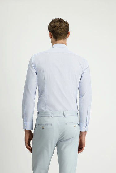 Açık Mavi Uzun Kol Slim Fit Dar Kesim Baskılı Pamuk Gömlek