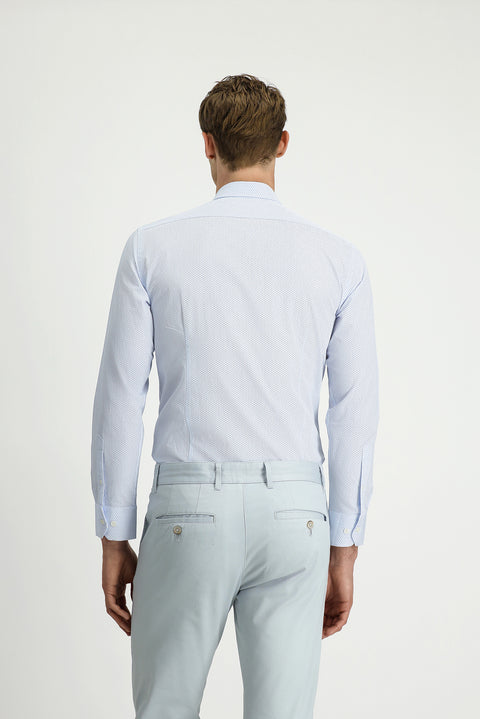 Açık Mavi Uzun Kol Slim Fit Dar Kesim Baskılı Pamuk Gömlek