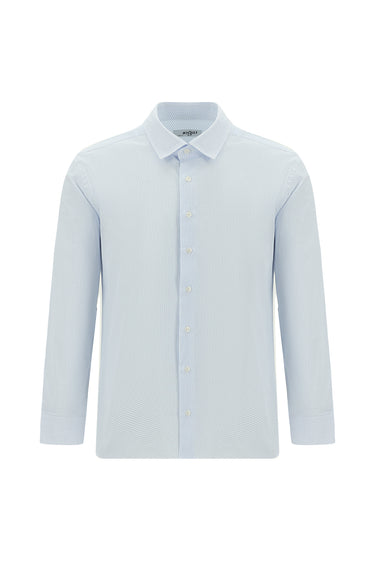 Açık Mavi Uzun Kol Slim Fit Dar Kesim Baskılı Pamuk Gömlek