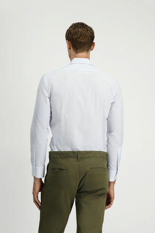  Uçuk Mavi Uzun Kol Slim Fit Dar Kesim Baskılı Pamuk Gömlek