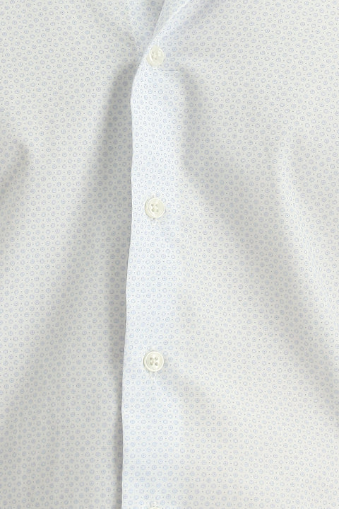 Uçuk Mavi Uzun Kol Slim Fit Dar Kesim Baskılı Pamuk Gömlek