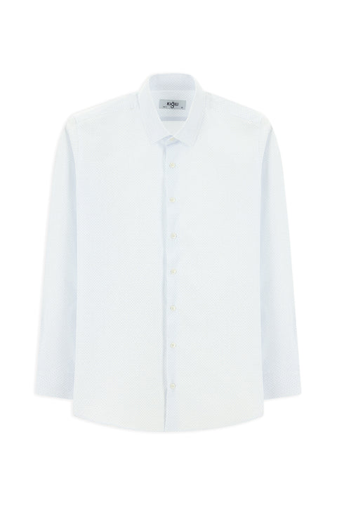 Uçuk Mavi Uzun Kol Slim Fit Dar Kesim Baskılı Pamuk Gömlek