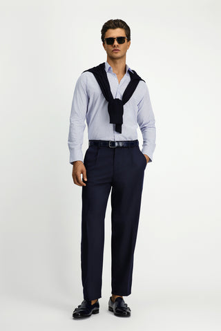  Koyu Mavi  Uzun Kol Slim Fit Dar Kesim Baskılı Pamuk Gömlek