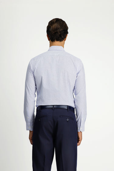 Koyu Mavi  Uzun Kol Slim Fit Dar Kesim Baskılı Pamuk Gömlek
