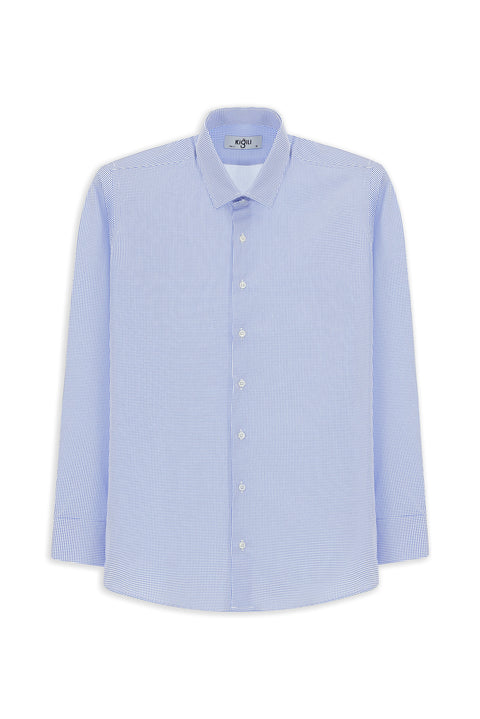 Mavi Uzun Kol Slim Fit Dar Kesim Baskılı Pamuk Gömlek