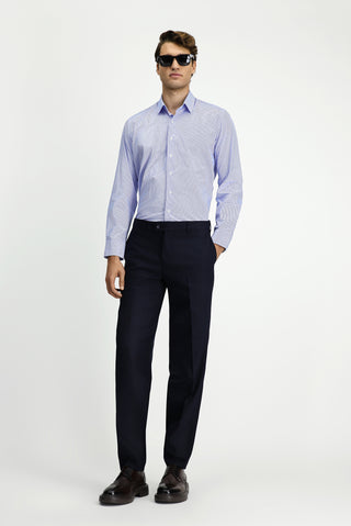  Mavi Uzun Kol Slim Fit Dar Kesim Baskılı Pamuk Gömlek