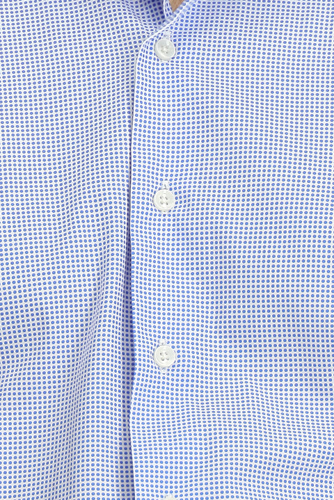 Mavi Uzun Kol Slim Fit Dar Kesim Baskılı Pamuk Gömlek