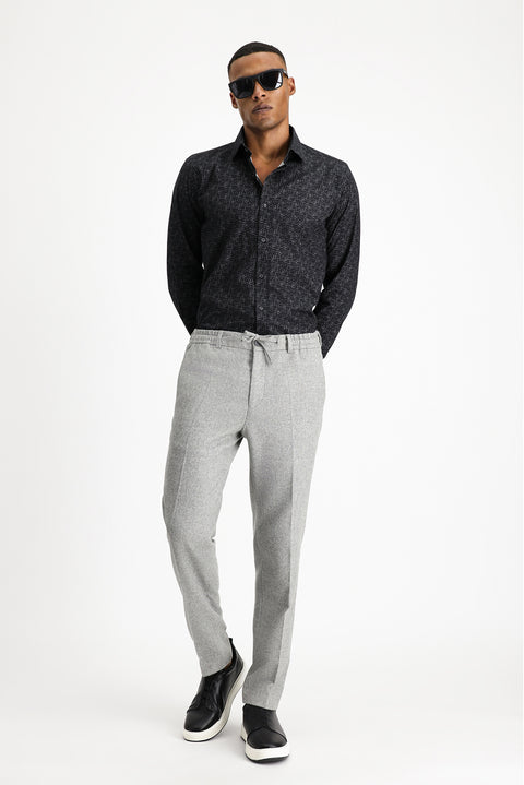 Black Long Sleeve Slim Fit Printed Sport Cotton Shirt