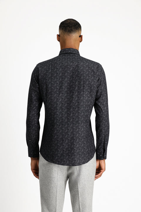 Black Long Sleeve Slim Fit Printed Sport Cotton Shirt