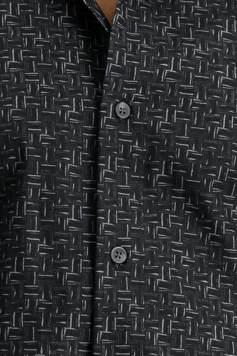 Black Long Sleeve Slim Fit Printed Sport Cotton Shirt