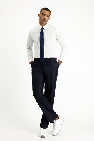  Açık Lacivert Uzun Kol Slim Fit Dar Kesim Klasik Çizgili Pamuk Gömlek