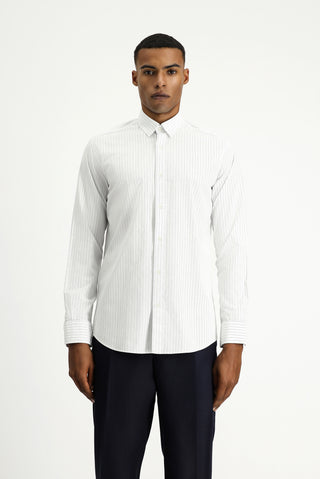  Açık Lacivert Uzun Kol Slim Fit Dar Kesim Klasik Çizgili Pamuk Gömlek