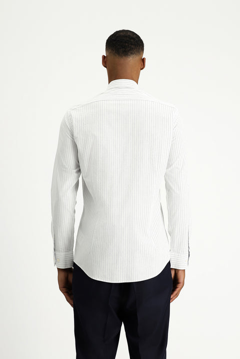 Açık Lacivert Uzun Kol Slim Fit Dar Kesim Klasik Çizgili Pamuk Gömlek