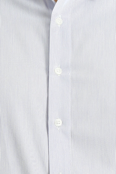 Açık Lacivert Uzun Kol Slim Fit Dar Kesim Pamuk Çizgili Klasik Gömlek