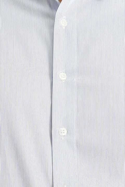 Açık Lacivert Uzun Kol Slim Fit Dar Kesim Pamuk Çizgili Klasik Gömlek