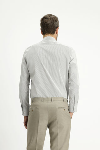  Koyu Lacivert Uzun Kol Slim Fit Dar Kesim Pamuk Çizgili Klasik Gömlek