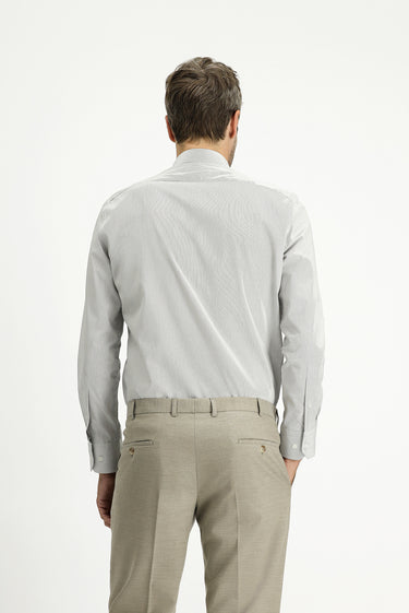  Koyu Lacivert Uzun Kol Slim Fit Dar Kesim Pamuk Çizgili Klasik Gömlek