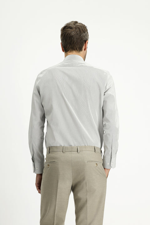 Koyu Lacivert Uzun Kol Slim Fit Dar Kesim Pamuk Çizgili Klasik Gömlek